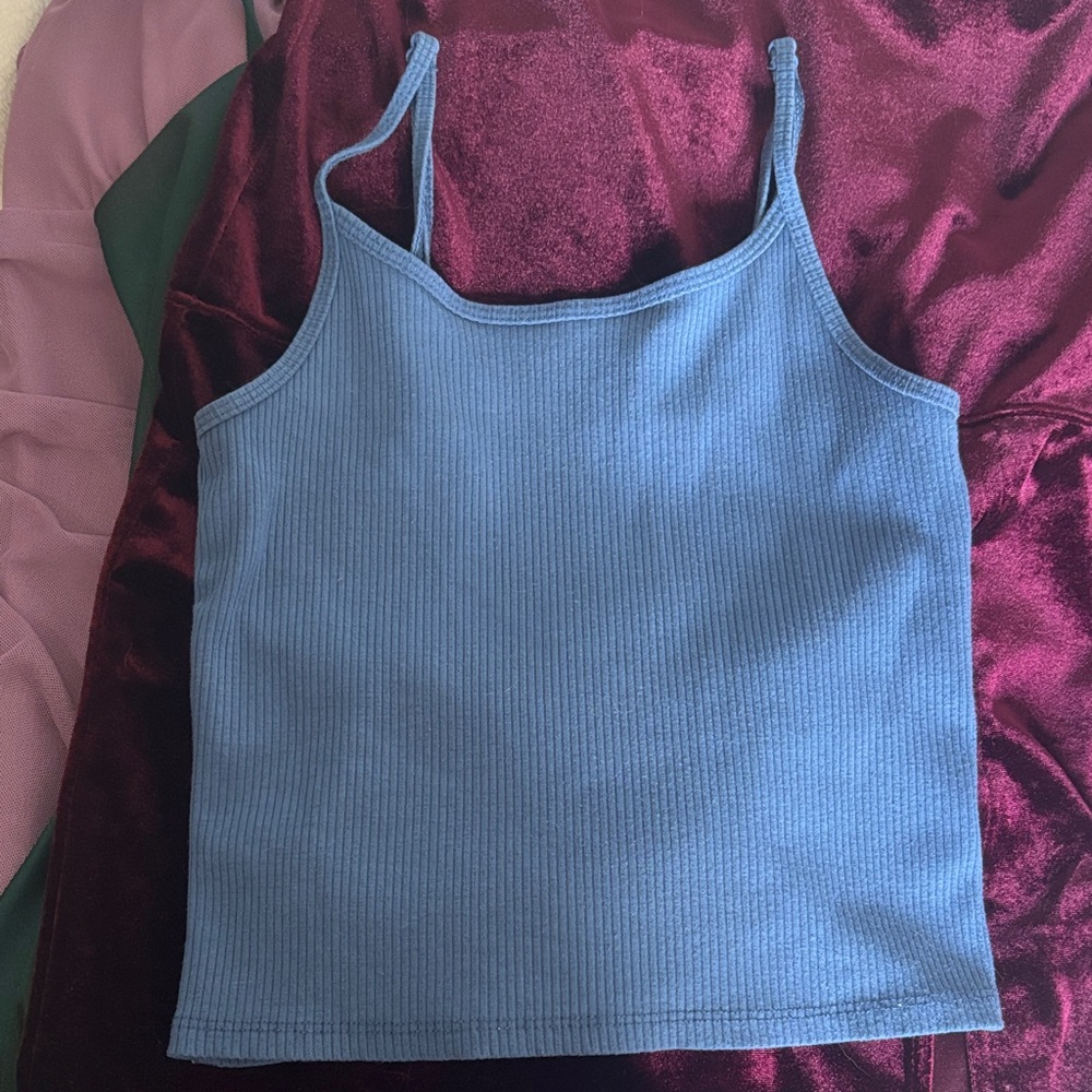 American Eagle Blue Ribbed Spaghetti-Strap Tank Top